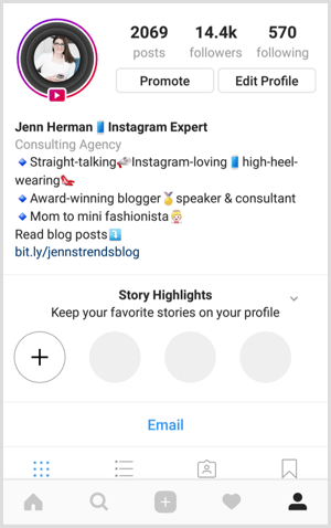 Destaques da história do Instagram no perfil
