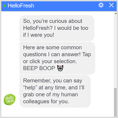 O bot HelloFresh Messenger explica como falar com um humano.