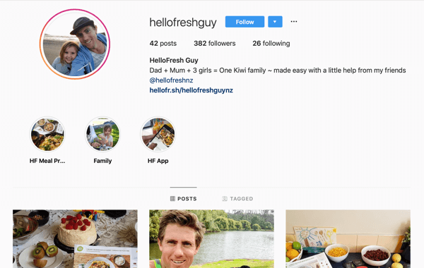 Como recrutar influenciadores sociais pagos, exemplo de feed do Instagram de @hellofreshguy