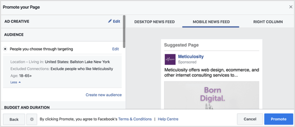 O Facebook preencherá automaticamente as configurações de público com base na sua página de localização. 