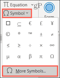Símbolo, mais símbolos no Word no Windows