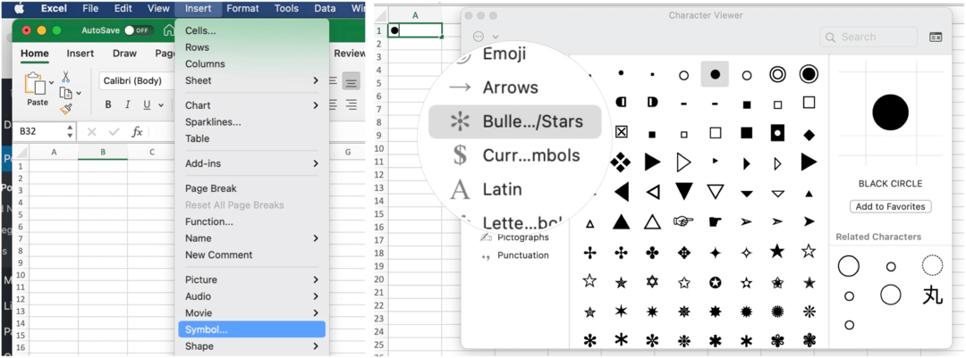 Insira marcadores no Microsoft Excel no Mac