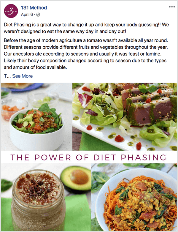 A página 131 do Método no Facebook publica sobre as fases da dieta.