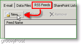 Captura de tela Microsoft Outlook 2007 Criar feed RSS