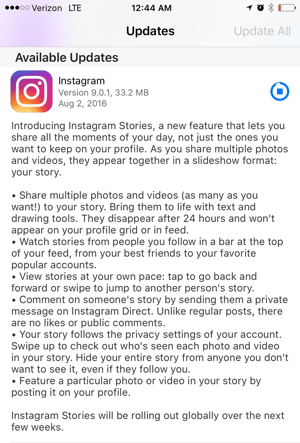 atualização de histórias de aplicativos instagram