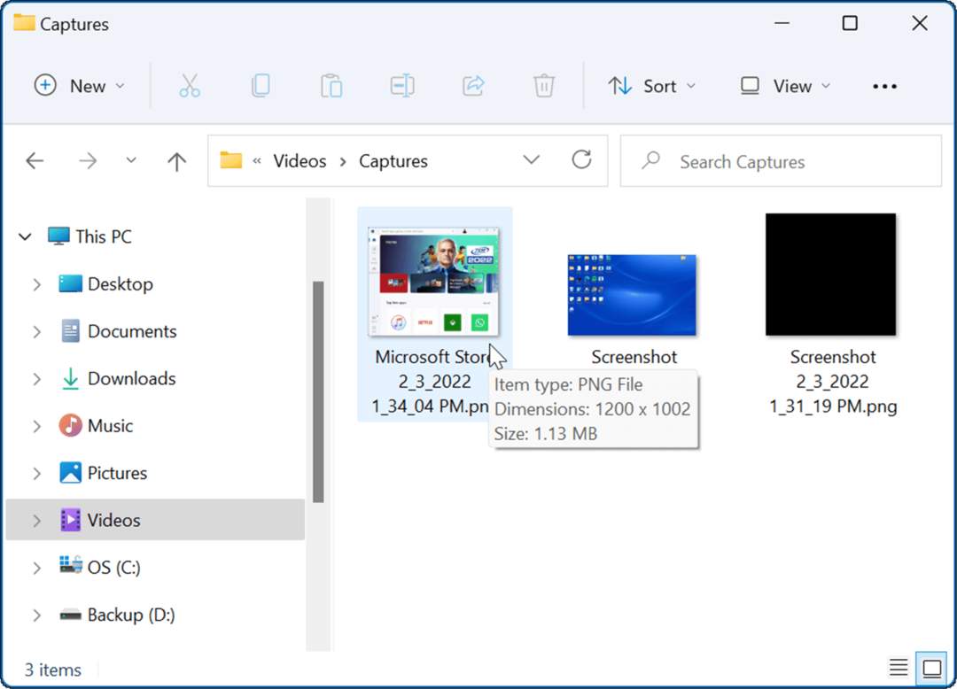pasta de captura de vídeo faça uma captura de tela no Windows 11
