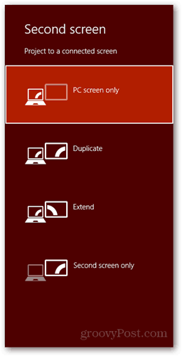  atalho de teclado do Windows 8 conectar novo diálogo de tela pc tela duplicada estender apenas a segunda tela