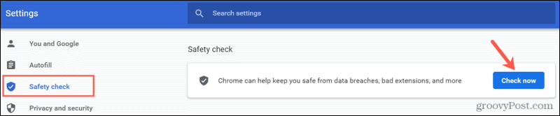 Execute uma verificação de segurança no Chrome