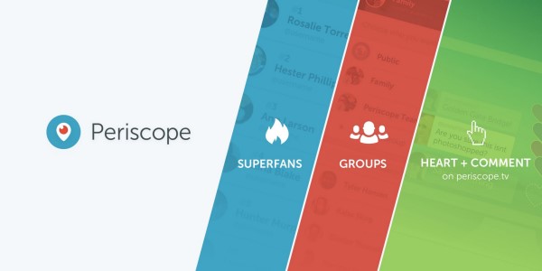 Periscope anunciou três novas formas de se conectar com seu público e as comunidades no Periscope - com Superfans, grupos e login no Periscope.tv.