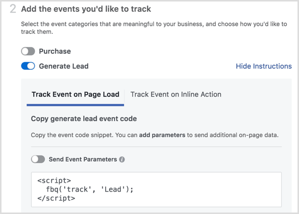 Instalação de pixel do Facebook adicionar eventos