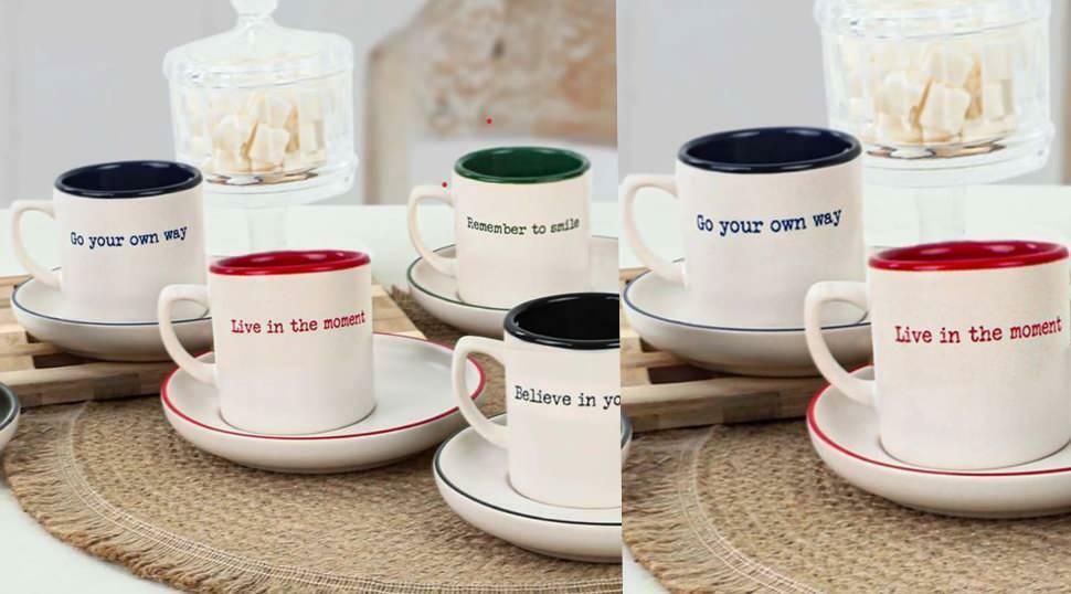 Conjunto de xícara de café Keramika Nordic de 12 peças com lema