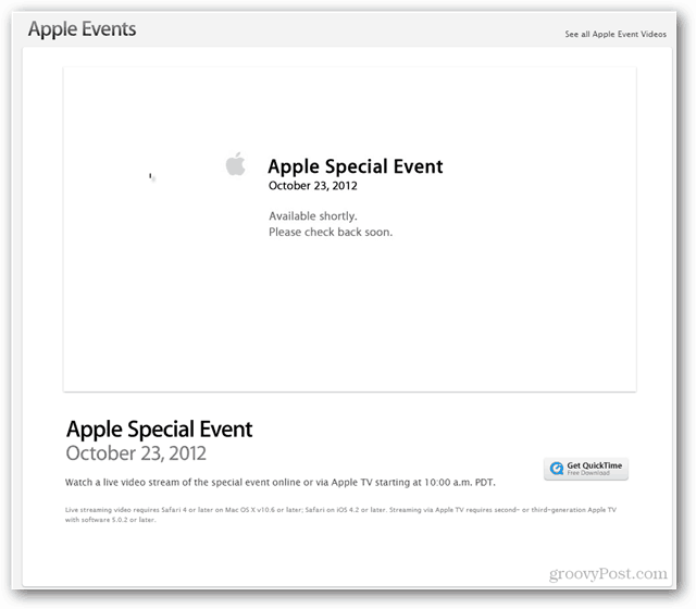 Apple transmitindo um evento especial no Apple.com, hoje