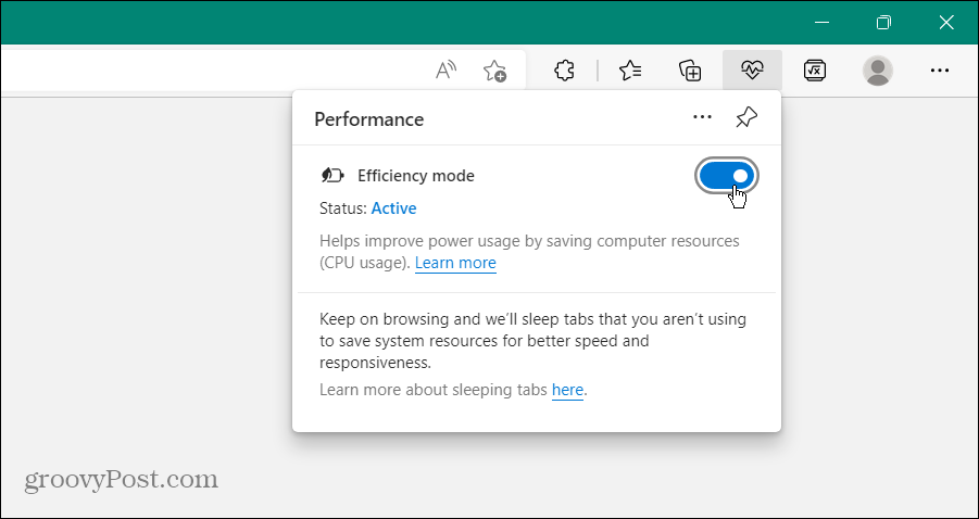 Habilitar o modo de eficiência no Microsoft Edge