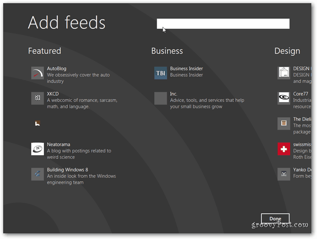 Adicionar feed de notícias do Windows 8