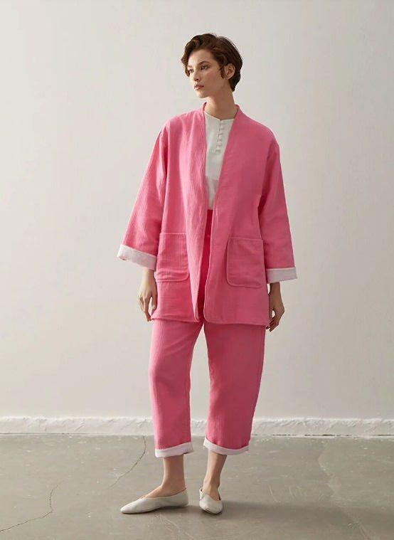 calça kimono lcwaikiki terno rosa