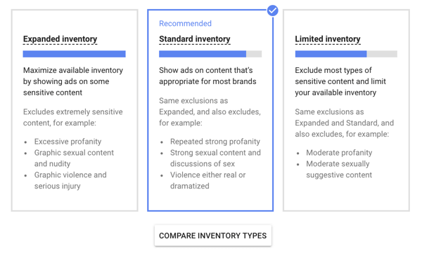 Como configurar uma campanha de anúncios do YouTube, etapa 13, definir opção de tipo de inventário