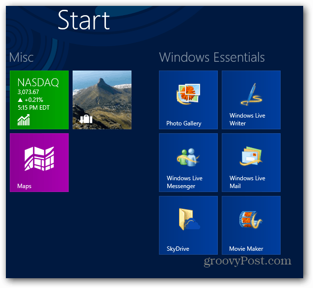 Tela inicial do Windows Essentials