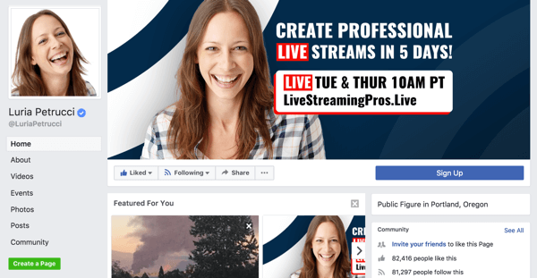 Para construir com sucesso sua marca pessoal com uma página de figura pública, você precisa de uma especialidade, como vídeo ao vivo. 