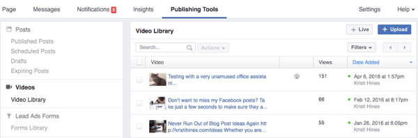 vídeo ferramentas de publicação do facebook