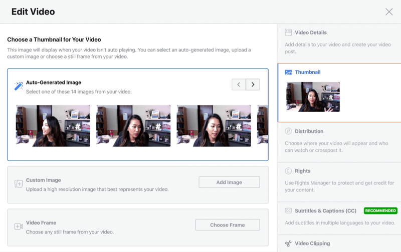 opção de edição de vídeo de transmissão ao vivo do Facebook escolhendo uma imagem em miniatura gerada automaticamente