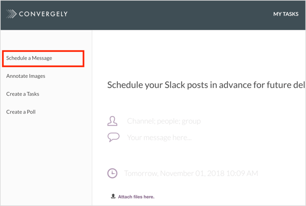 Programe uma mensagem do Slack com Convergely.