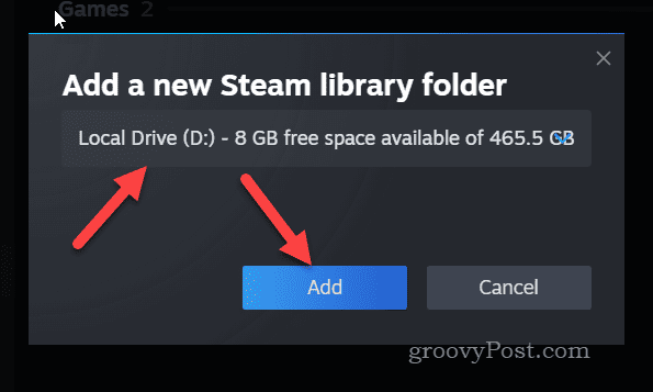 Adicione uma nova unidade de biblioteca Steam