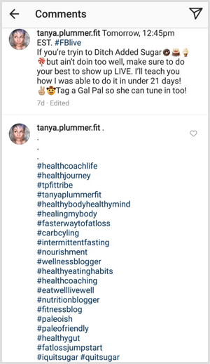 exemplo de postagem no Instagram com várias hashtags