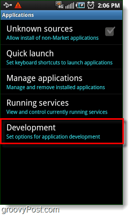 Configurações de aplicativos de desenvolvimento Android