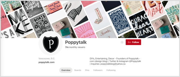 exemplo de imagem de capa de perfil do Pinterest com pins com título