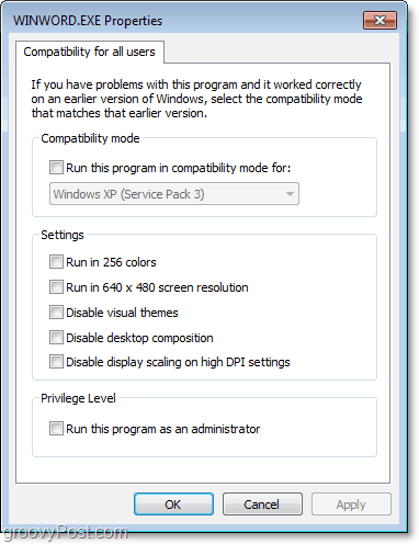 como ajustar as configurações de compatibilidade para todos os usuários do Windows 7