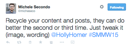 tweet da apresentação de holly homer smmw15
