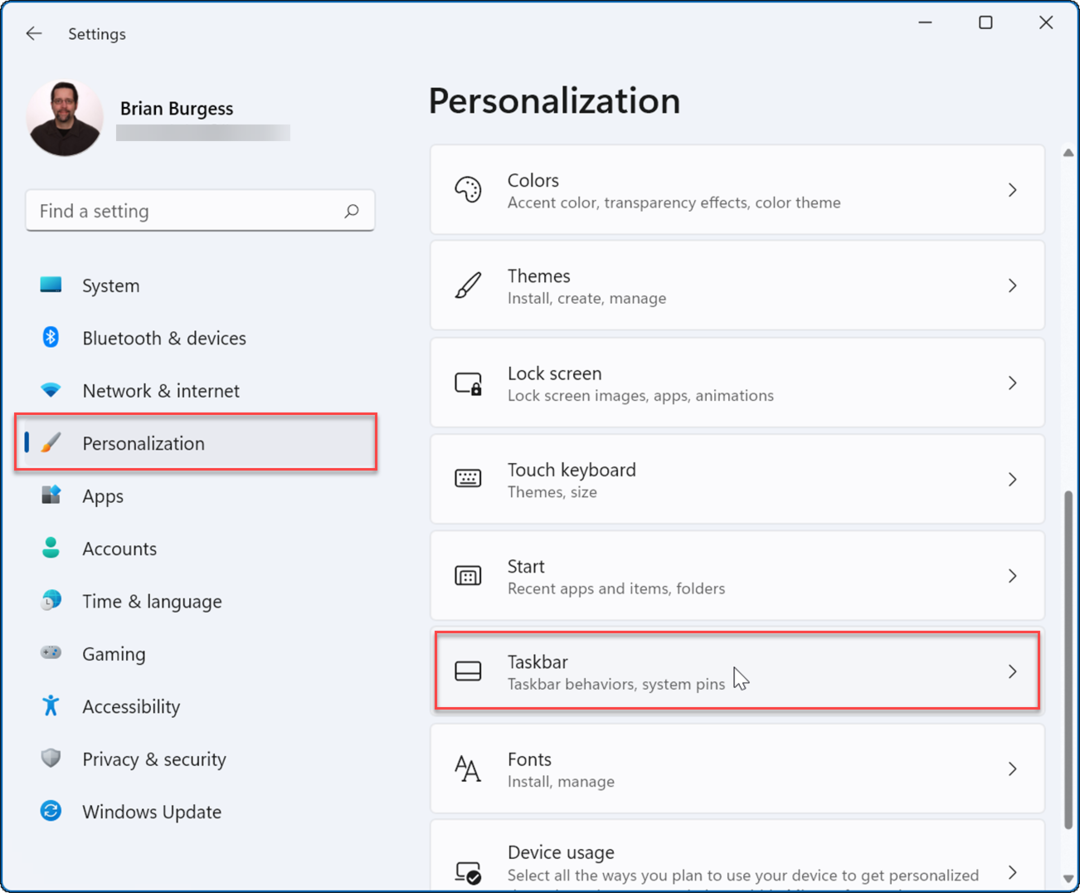 configurações de personalização windows 11