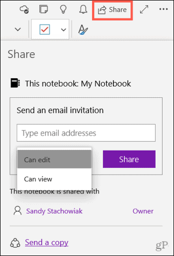 Compartilhe um bloco de anotações no OneNote para Windows 10