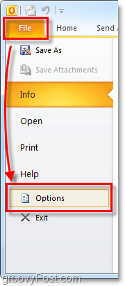 abrir opções do Outlook 2010