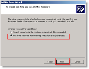 Windows Adicionar hardware manualmente instalar marcador avançado