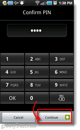 digite o PIN ou a senha do Android 