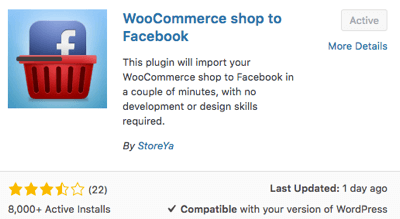 Escolha e ative o plugin WooCommerce Shop para Facebook.