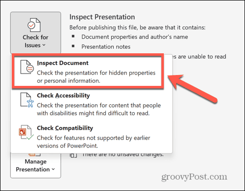 powerpoint inspecionar documento