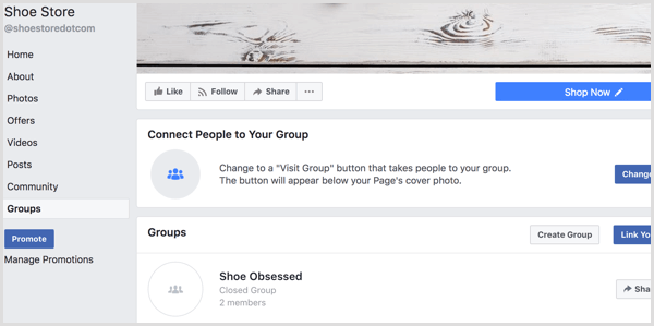 Facebook adicionar guia Grupos