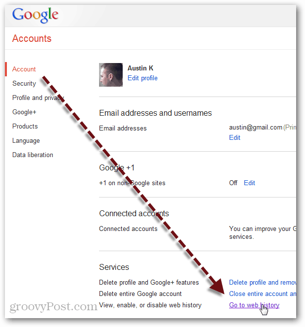 remover permanentemente o histórico da web da Conta do Google