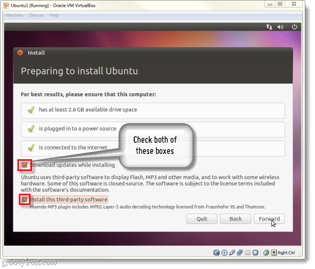 baixar atualizações e instalar software de terceiros na instalação do ubuntu