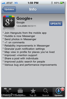 Atualização de aplicativo do Google+ para iPhone e outros dispositivos iOS