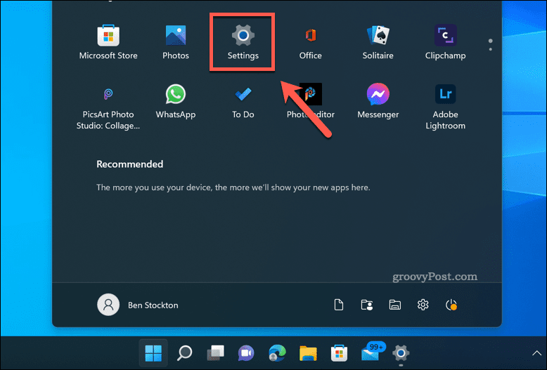 Abra o menu Configurações do Windows 11