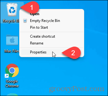 Obtenha as propriedades da Lixeira usando o ícone da área de trabalho no Windows 11