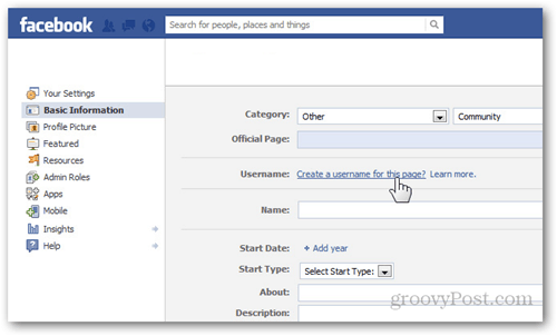 configurações da página do facebook informações básicas nome de usuário criar um nome de usuário para esta página