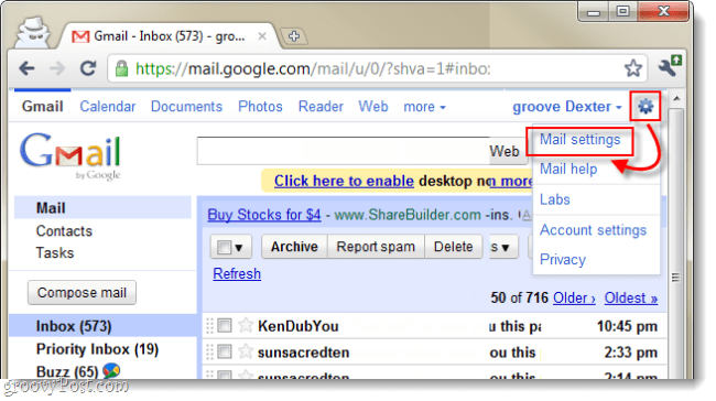 abrir configurações de e-mail do gmail