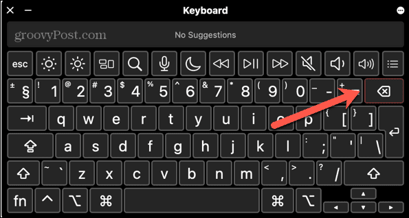 tecla delete do mac destacada no teclado virtual