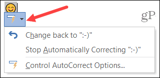Botão de correção automática no Word no Windows