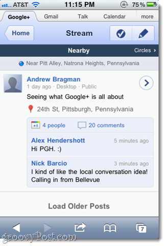 Tour de capturas de tela do Google+ iPhone Web App