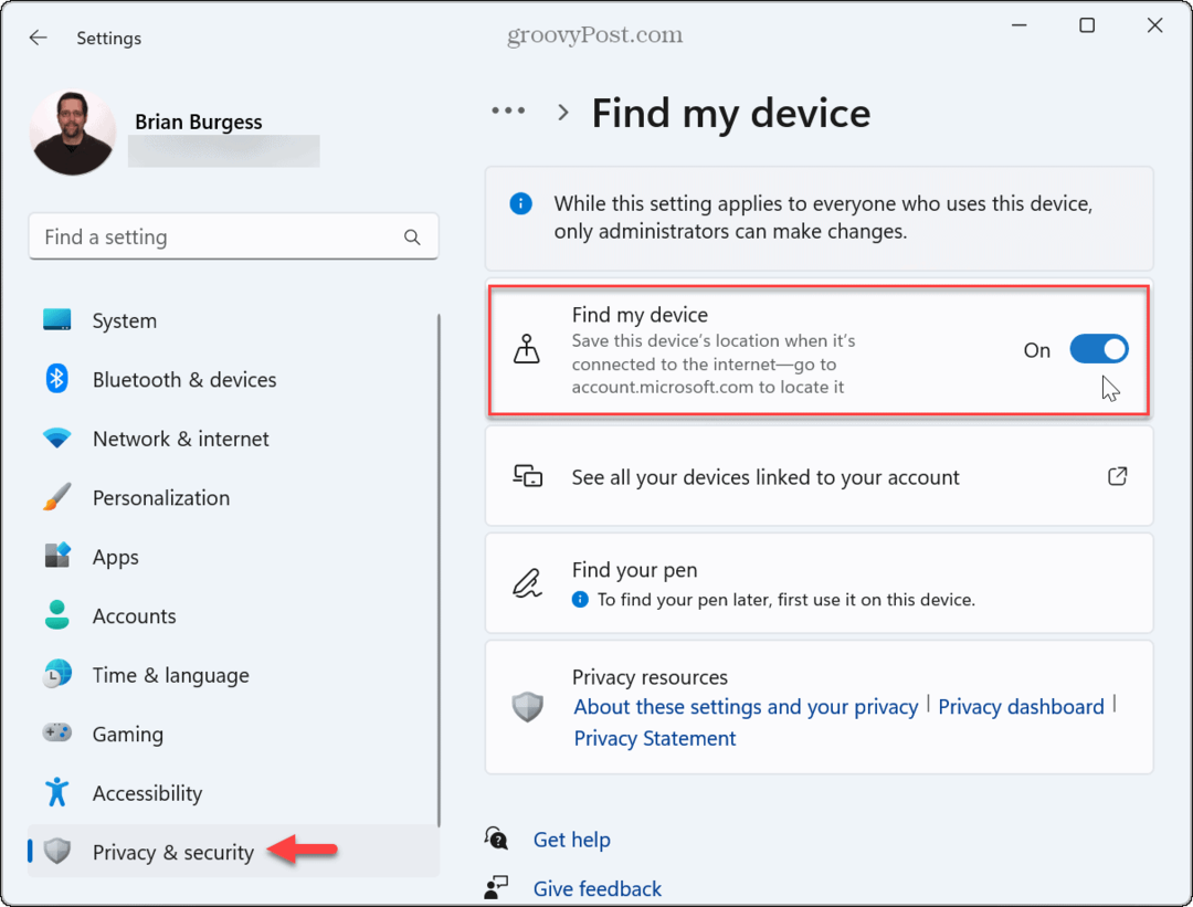 Como habilitar o Find My Device no Windows 11